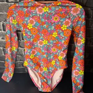 Cat & Jack Girls' Floral Long-Sleeve Rashguard Swimsuit - Pink, Orange & Yellow